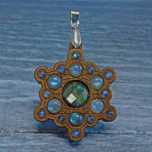 Talisman for Magic & Protection - Snowflake Mandala Grid with Labradorite by LaserTrees | Handcrafted Sacred Geometry