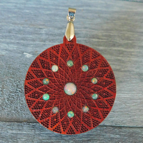 Hex Torus Gemstone Grid Talisman with 11 Opals by LaserTrees | Handcrafted Sacred Geometry