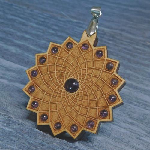 LaserTrees Square Flower Gemstone Talisman with Amethyst