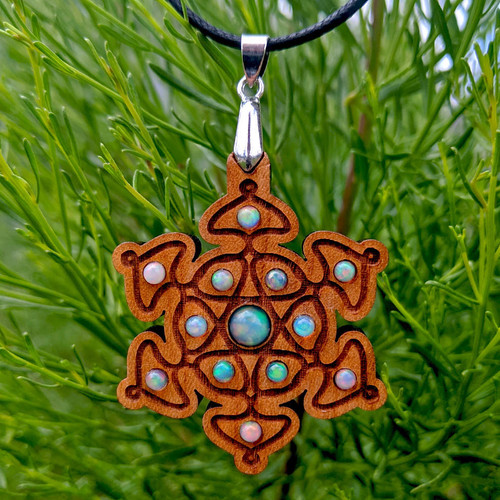 Seedflake Gemstone Grid Talisman with 13 Opals by LaserTrees | Handcrafted Sacred Geometry