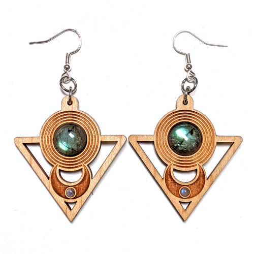 LaserTrees Triangle Sun and Moon Hardwood Earrings by Julie Banwellund 