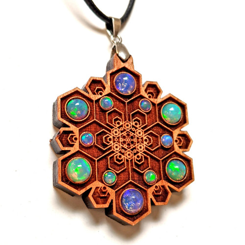 LaserTrees Hex Flower Gemstone Grid Talisman - 12 Ethiopian Opals