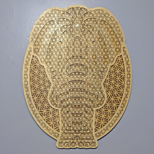 LaserTrees Sacred Elephant Three Layer Wall Art with Rainbow Moonstone