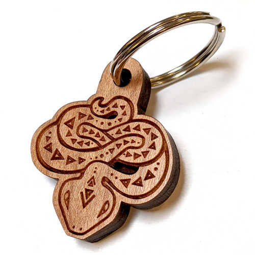 Third Eye Snake Hardwood Keychain by LaserTrees | Sustainable Geometric Gift