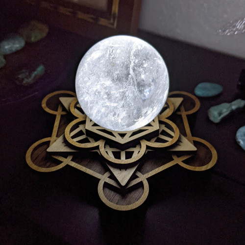 LaserTrees Metatron's Cube LED Crystal / Sphere Stand - with optional Selenite Sphere
