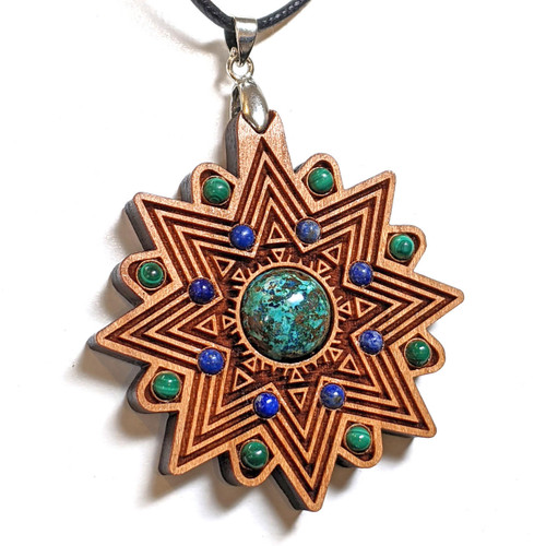 Wisdom Talisman - Chrysocolla, Lapis Lazuli and Malachite - Starburst Echo design by Julie Banwellund