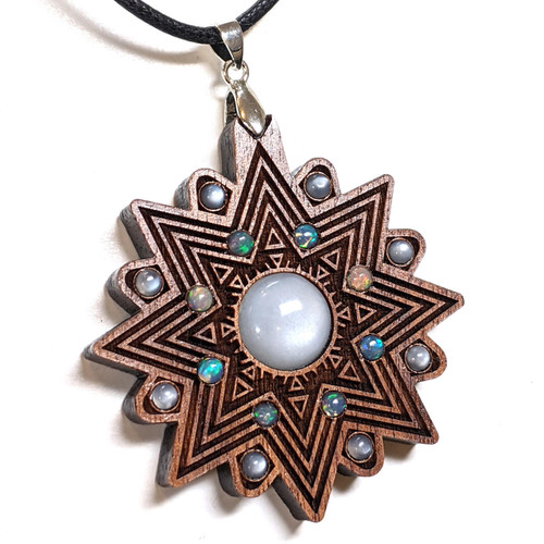  Intuition Talisman - White Moonstone and Ethiopian Opal - Starburst Echo design by Julie Banwellund 