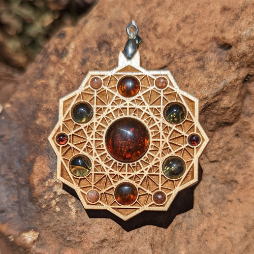Cathedral Talisman for Light & Mental Clarity - Amber, Citrine & Sunstone on Maple Hardwood