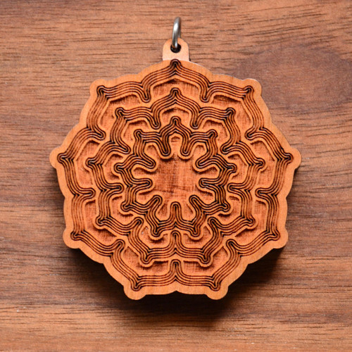 Nine Sided Lotus Fractal Hardwood Pendant by LaserTrees | Handcrafted Sacred Geometry