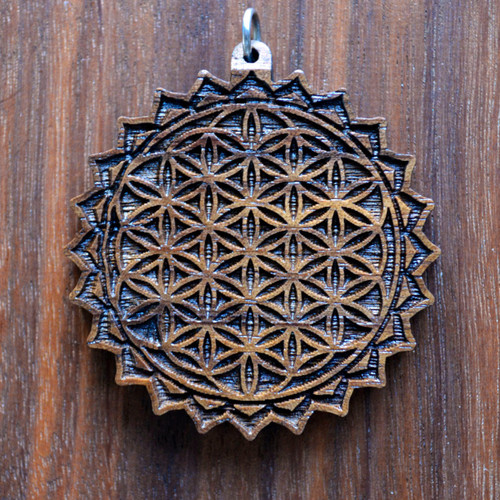 LaserTrees Flower of Life Mandala Hardwood Pendant