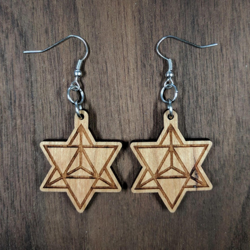 LaserTrees Star Tetrahedron Hardwood Earrings 