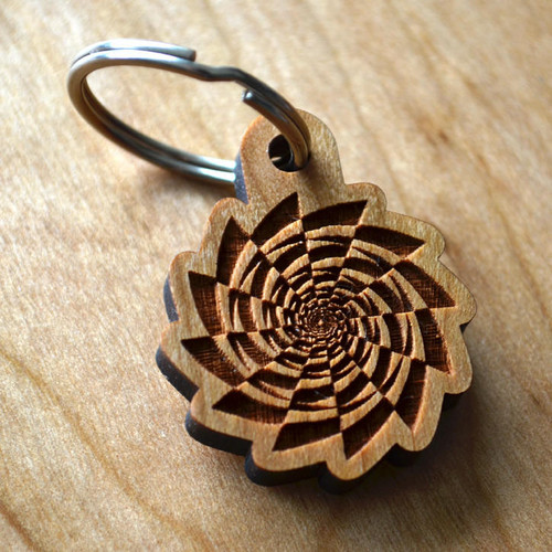 Fibonacci Spiral Vortex Hardwood Keychain by LaserTrees | Sustainable Geometric Gift