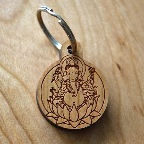 Ganesh Hardwood Keychain by LaserTrees | Sustainable Geometric Gift
