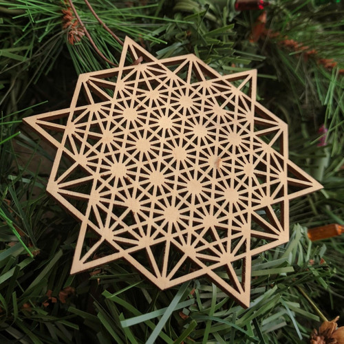 LaserTrees 64 Sided Tetrahedron Holiday Ornament - Sacred Geometry - Laser Cut Wood