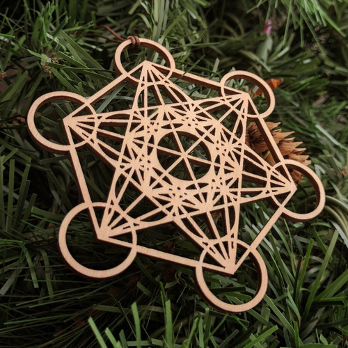 LaserTrees Metatrons Cube Holiday Ornament - Sacred Geometry - Laser Cut Wood
