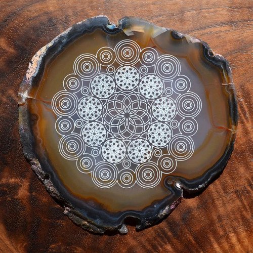 LaserTrees Torus Dreamcatcher Grid Design - Laser Engraved Agate 