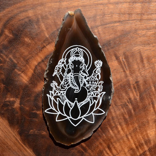 LaserTrees Ganesh Design - Laser Engraved Agate 