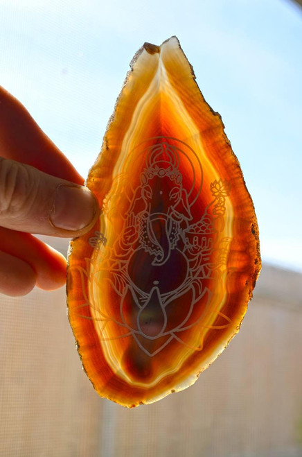 LaserTrees Ganesh Design - Laser Engraved Agate