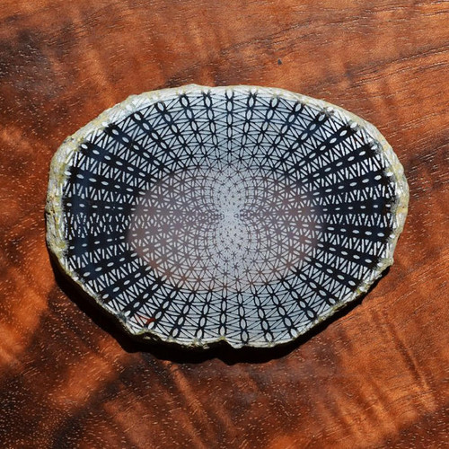 Flower of Life Vortex Design by Rooz Kashani - Laser Engraved Agate by LaserTrees | Gemstone Metaphysical Art