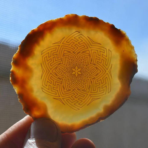 LaserTrees Star Sayagata Linework Design by Rooz Kashani - Laser Engraved Agate 