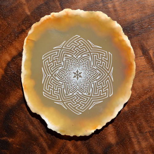 Star Sayagata Linework Design by Rooz Kashani - Laser Engraved Agate by LaserTrees | Gemstone Metaphysical Art