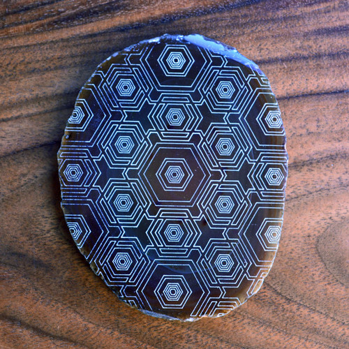 Hexa Fractal Linework - Laser Engraved Agate by LaserTrees | Gemstone Metaphysical Art