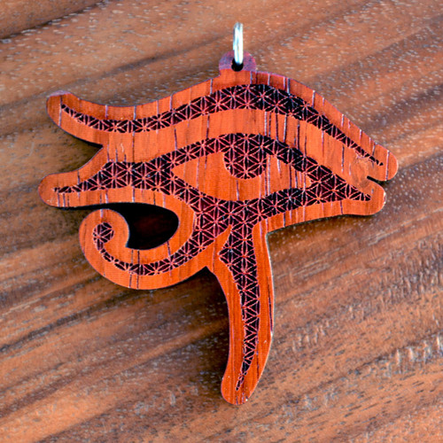 LaserTrees Eye of Horus Flower of Life Hardwood Pendant