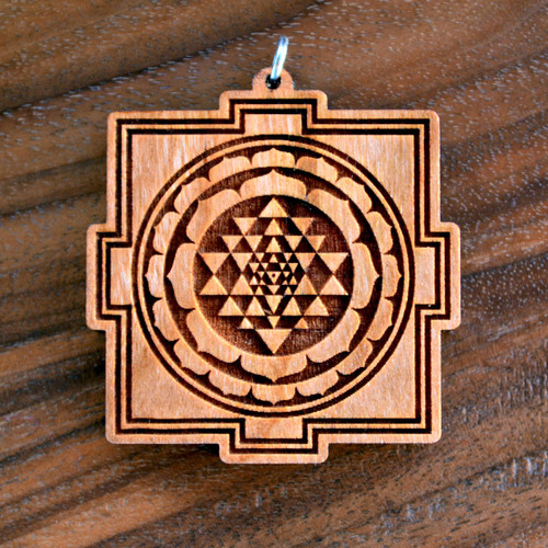 LaserTrees Sri Yantra Mandala Hardwood Pendant 