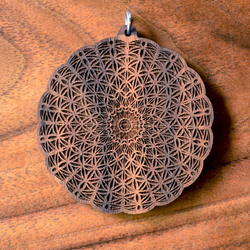 LaserTrees Flower of Life Mandala Warp Hardwood Pendant 