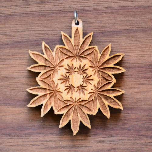 Hemp Leaf Mandala Hardwood Pendant by LaserTrees | Handcrafted Sacred Geometry
