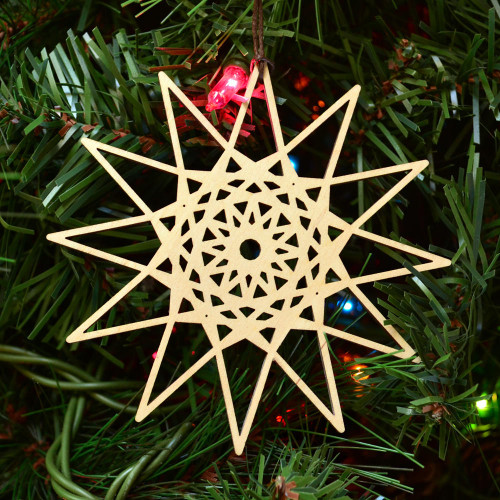 12 Sided Star Fractal Ornament - Sacred Geometry - Laser Cut Wood by LaserTrees | Intricate Home Accents