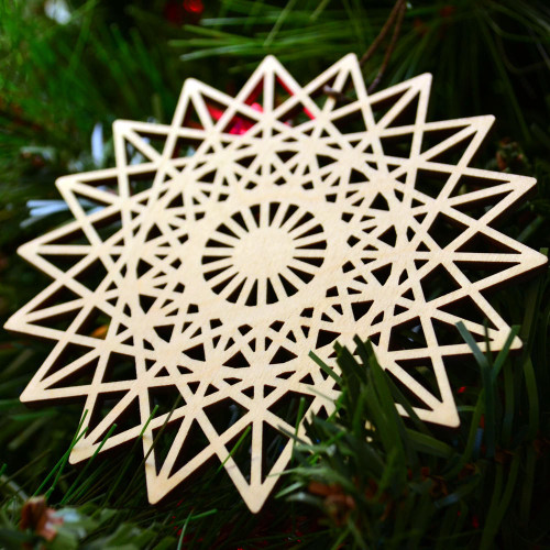 LaserTrees 18 Sided Star Fractal Ornament - Sacred Geometry - Laser Cut Wood