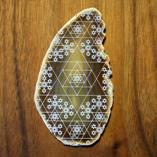 Tetrahedron Fractal - Laser Engraved Agate by LaserTrees | Gemstone Metaphysical Art