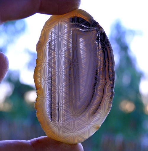 LaserTrees Elaborate Flower of Life Grid - Laser Engraved Agate