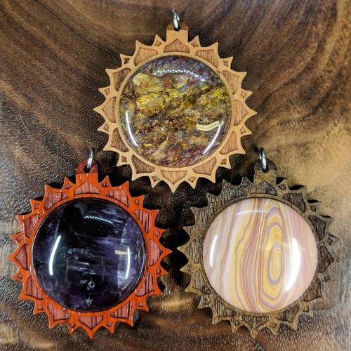 Lotus Mandala Hardwood 30mm Gemstone Pendant by LaserTrees | Handcrafted Sacred Geometry