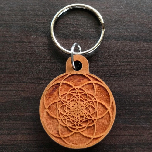Fibonacci Seed of Life Hardwood Keychain by LaserTrees | Sustainable Geometric Gift
