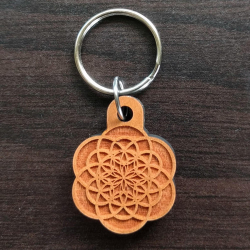 Flower of Creation Hardwood Keychain by LaserTrees | Sustainable Geometric Gift