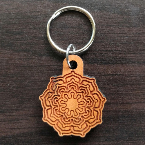 LaserTrees Nine Sided Lotus Fractal Hardwood Keychain 