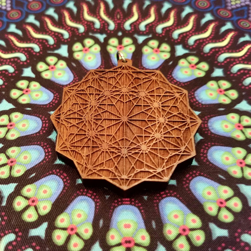 LaserTrees Asanoha Rose Hardwood Pendant