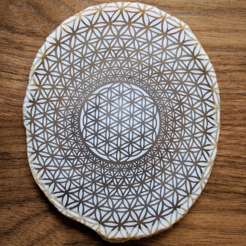 Flower of Life Phi Vortex - Laser Engraved Agate by LaserTrees | Gemstone Metaphysical Art
