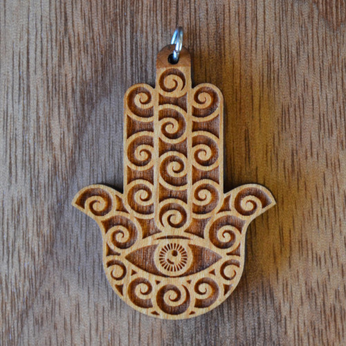 LaserTrees Hamsa Spiral Hardwood Pendant 