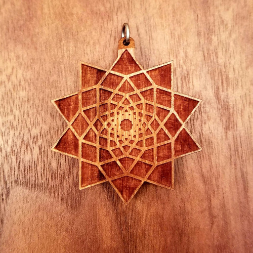 Ten Sided Star Fractal Hardwood Pendant by LaserTrees | Handcrafted Sacred Geometry