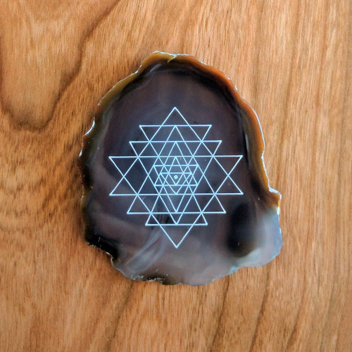 LaserTrees Sri Yantra Linework - Laser Engraved Agate 