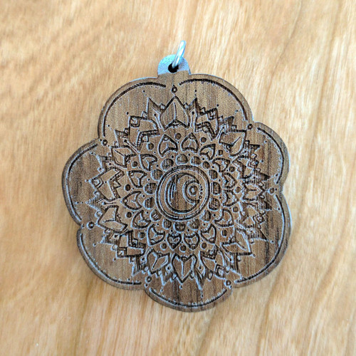 LaserTrees Peacock Moon Hardwood Pendant - Art by Casey Gomez 