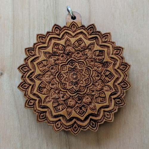 LaserTrees Nonagon Mandala 1 Hardwood Pendant by Corey Clark