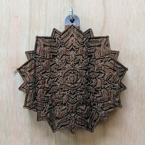 LaserTrees Nonagon Mandala 3 Hardwood Pendant by Corey Clark