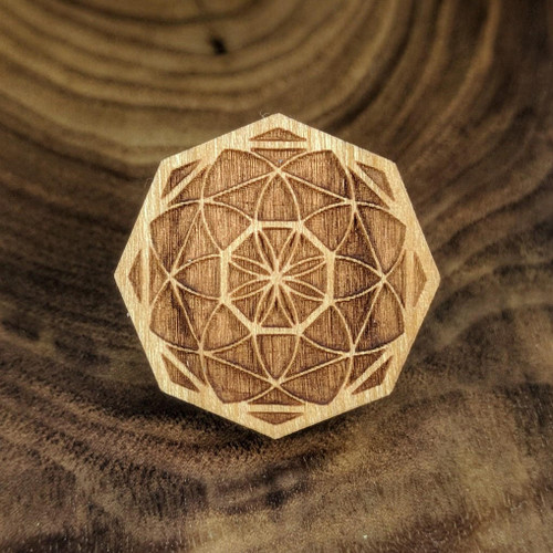 Seed of Life Octahedron Hardwood Hat Pin by LaserTrees | Collectible Wood Pin