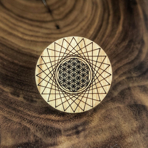 LaserTrees Pointed Flower of Life Grid Hardwood Hat Pin 