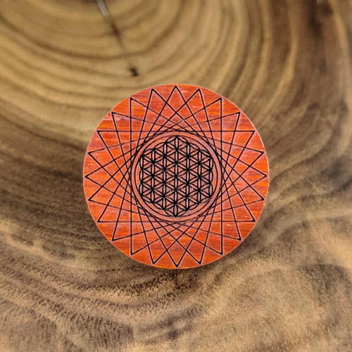 LaserTrees Pointed Flower of Life Grid Hardwood Hat Pin
