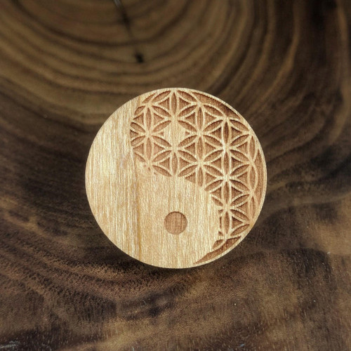 Yin Yang Flower of Life Hardwood Hat Pin by LaserTrees | Collectible Wood Pin